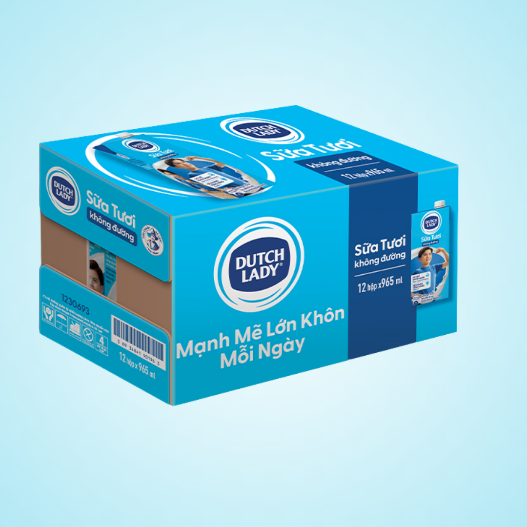 Thùng 12 ộp Sữa Tươi Tiệt Trùng Không Đường Dutch Lady 965ml